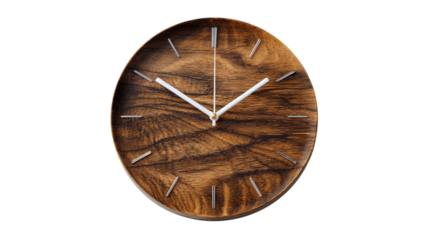 A minimal display of wooden wall clock, white background --ar 16:9