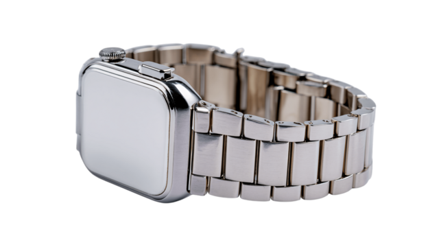 A plain image of luxury stainless steel watch band, white background --ar 16:9