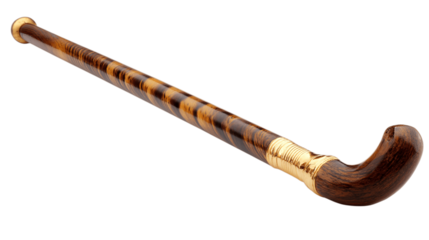 A professional stock photo of polished wood walking cane, white background --ar 16:9