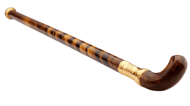 A professional stock photo of polished wood walking cane, white background --ar 16:9