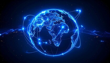 Fototapeta premium Global Connections A Futuristic Depiction of the World, Data Networks, and Connectivity