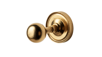 A standalone solid brass coat hook, white background --ar 16:9