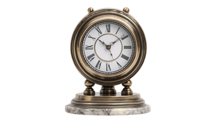 A standalone vintage bronze desk clock, white background --ar 16:9