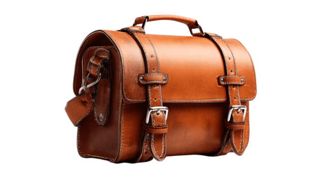A standalone vintage leather satchel, white background --ar 16:9 - Powered by Adobe