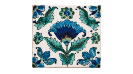 An individual hand-painted ceramic tile, white background --ar 16:9