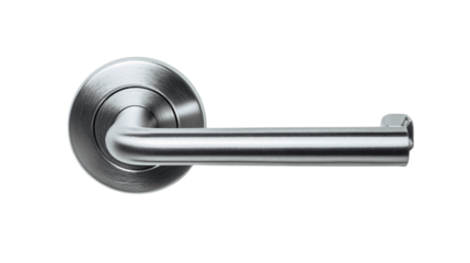 An isolated brushed steel door handle, white background --ar 16:9