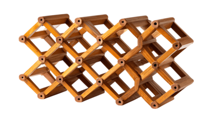 An isolated wooden wine rack, white background --ar 16:9