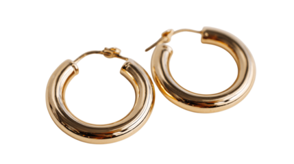 One gold-plated hoop earrings, white background --ar 16:9