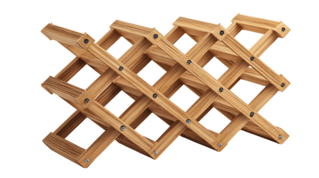 An isolated wooden wine rack, white background --ar 16:9
