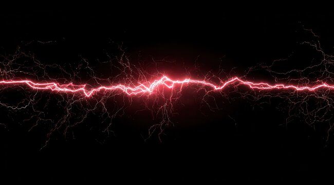 Vibrant photo of vibrant red lightning strike across a dark background.