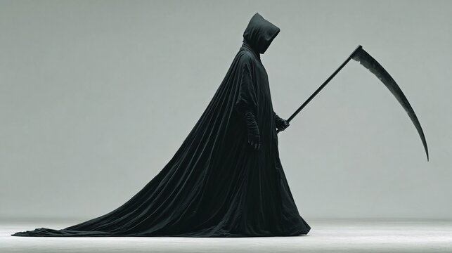 Grim reaper death scythe halloween costume spooky horror dark cloak silhouette