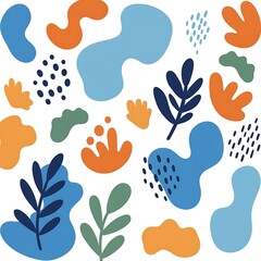 Naklejka premium Modern Abstract Organic Shapes Pattern with Botanical Elements