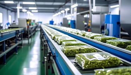 Obraz premium Industrial photography of a herbal product manufacturing line