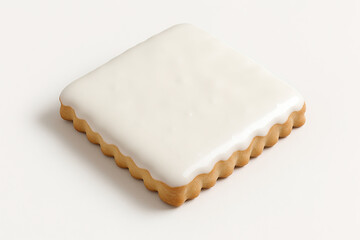 Square cookie with white icing on white background