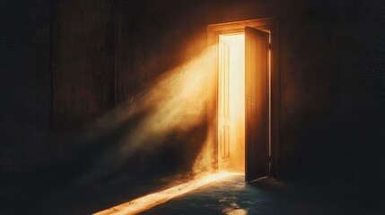 open door floating in a black void light bursting through symbolic opportunity concept cinematic tones ultra clean
