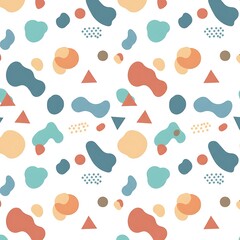 Abstract Pastel Organic Shapes and Geometric Elements Seamless Pattern