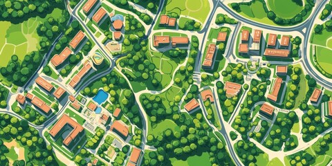 Obraz premium Urban planning and landscaping project featuring a city layout with buildings, parks, and roads, emphasizing the intricate process of urban design and development, Generative AI