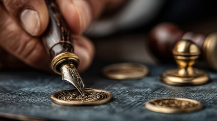 Person stamping legal documents on desk for business approval and paperwork processing