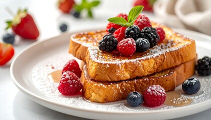French Toast Delight Berries, Maple Syrup, and Powdered Sugar