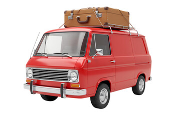 Vintage Red Delivery Van with Luggage on Roof Rack A Retro Travel Vehicle on transparent background