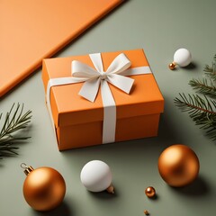 Christmas Present Flat Lay with Greenery and Sparkling Ornaments