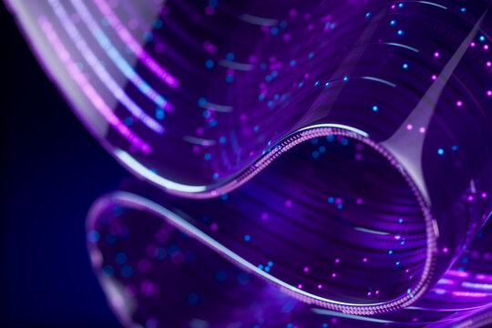 3d neon optical fiber stream with data flow and quantum processing