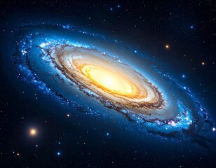 Planets, stars, and nebulas orbit through the black cosmos, a spiral illustration of the universe's light