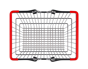 A - Top View of Empty Shiny Market Basket – Retail Shopping Tool Isolated PNG.