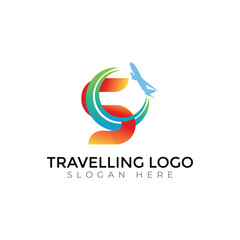 Modern Travel Agency Letter Logo with Airplane and Sunset Design