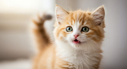 Close-up of a ginger and white kitten.