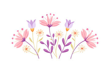 Obraz premium Pink and purple wildflowers bouquet illustration