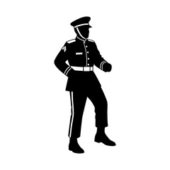 A black silhouette of a soldier in a formal dress uniform marching in a parade.