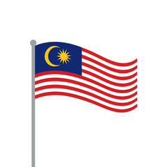 The national flag of Malaysia, featuring red and white stripes, a blue canton with a yellow crescent and star, waving on a flagpole.