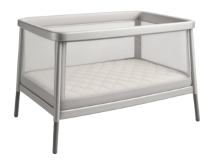 A portable travel crib with mesh sides, perfect for apartment living with limited space.
