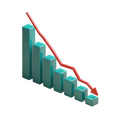 3d business growth chart showing a sharp decline with a red arrow indicating a downward trend isolated on transparent background