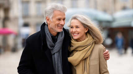 Obraz premium Couple Enjoying a Romantic Walk in the City at Dusk