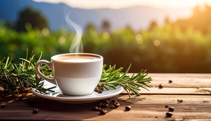 cup of coffee on wooden table