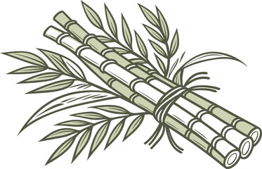 Fresh Sugarcane Plant Illustration. Green Sugarcane Stalk Agriculture Art. Realistic Sugarcane Crop Farming Design. Tropical Sugarcane Harvest Illustration. Sugarcane Plant Botanical Agriculture Art