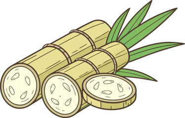 Fresh Sugarcane Plant Illustration. Green Sugarcane Stalk Agriculture Art. Realistic Sugarcane Crop Farming Design. Tropical Sugarcane Harvest Illustration. Sugarcane Plant Botanical Agriculture Art