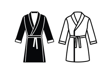 Elegant Bathrobe Icons in Black and White Featuring a Silhouette Style for Spa and Relaxation Concepts silhouette