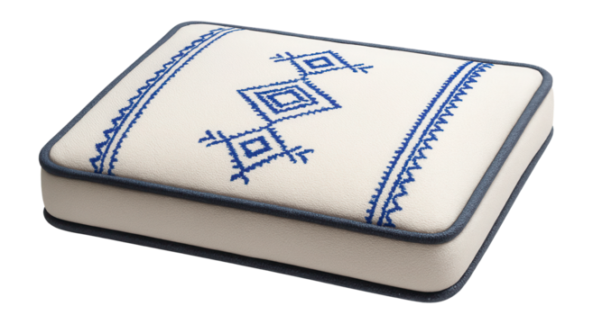 Rectangular cotton cushion with embroidered details for urban picnics