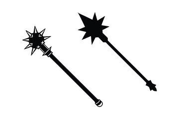 Naklejka premium Two Fantasy Maces in Black and White Silhouette Style Illustration Magic Weapons for Games and Stories silhouette
