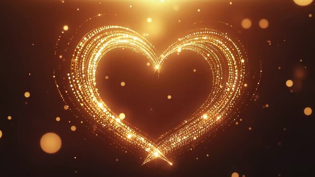Golden heart glowing animation with shimmering light particles for romantic celebrations