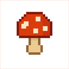 Cute Pixel Art Red Mushroom Illustration