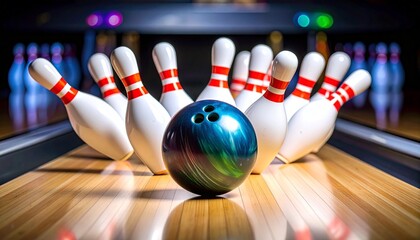 bowling ball hitting pins