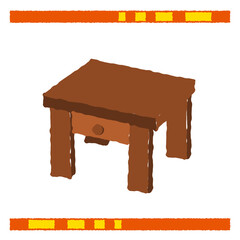 Wooden Table Illustration with Drawer
