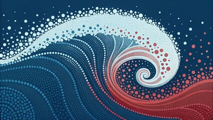 A swirling ocean of dots in a mesmerizing dance of color creating a sense of movement on a dark blue