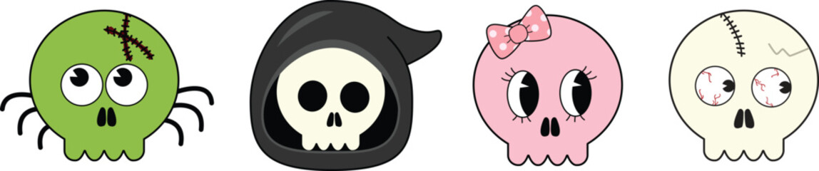 Funny Halloween monster icons collection : Cartoon-style illustrations.