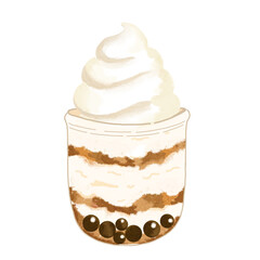 vanilla ice cream with boba isolated elements illustration transparant background