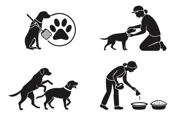 Dog grooming and care vector icons isolated on white background